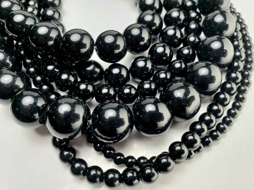 Black Onyx 10mm,12mm,14mm smooth Round Beads AAA quality Jewelry making beads 15.5” strand , single or bulk  wholesale