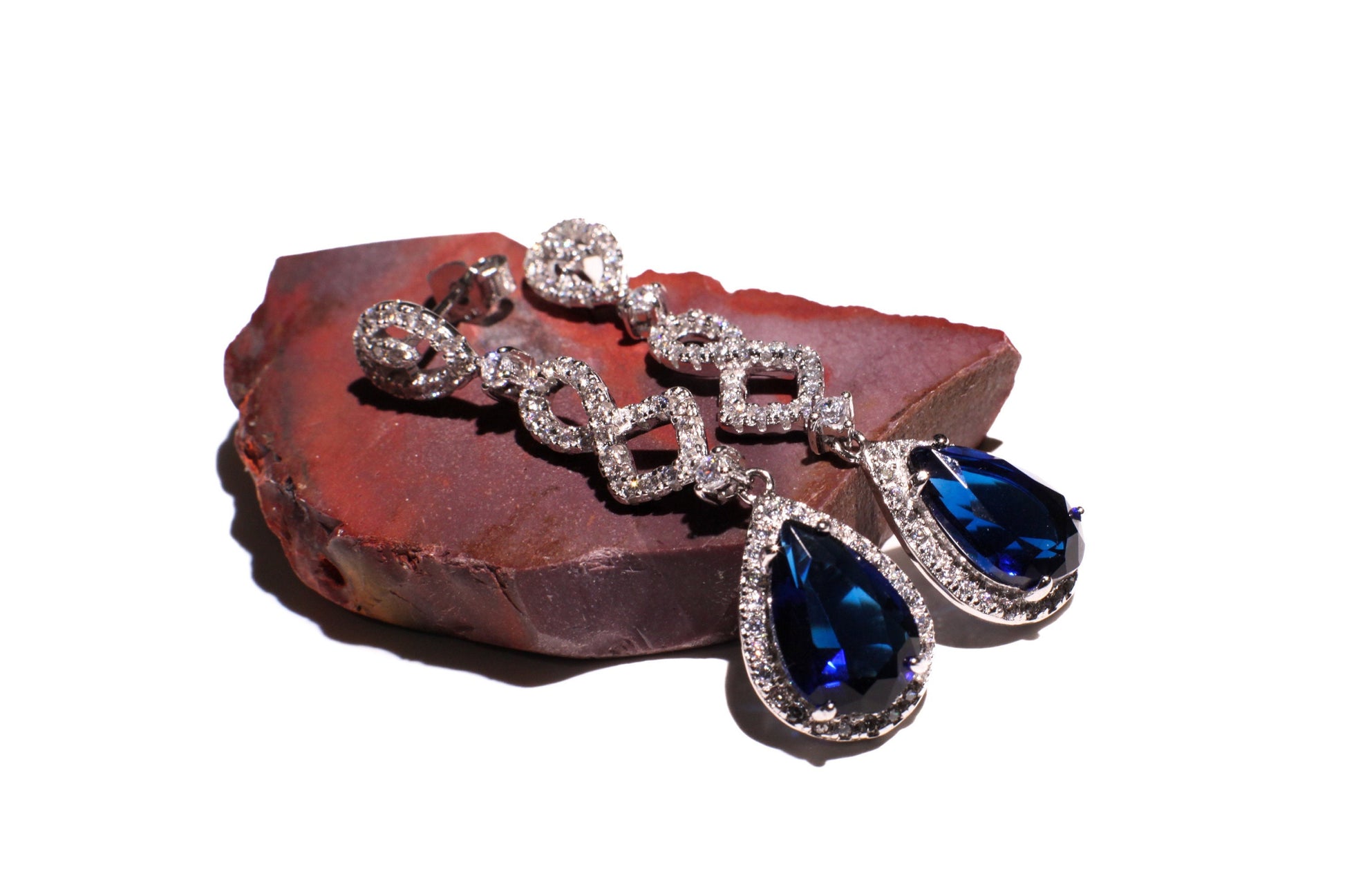 Blue Sapphire Teardrop 10x14mm 925 Sterling Silver Cubic Zirconia Dangling Earrings, 925 Stamped, September Birthstone Beautiful gift