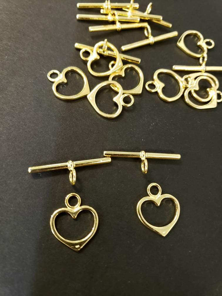 18k gold vermeil 14mm heart toggle clasp.1 set,18k gold over 925 Sterling Silver.925 stamped,high quality