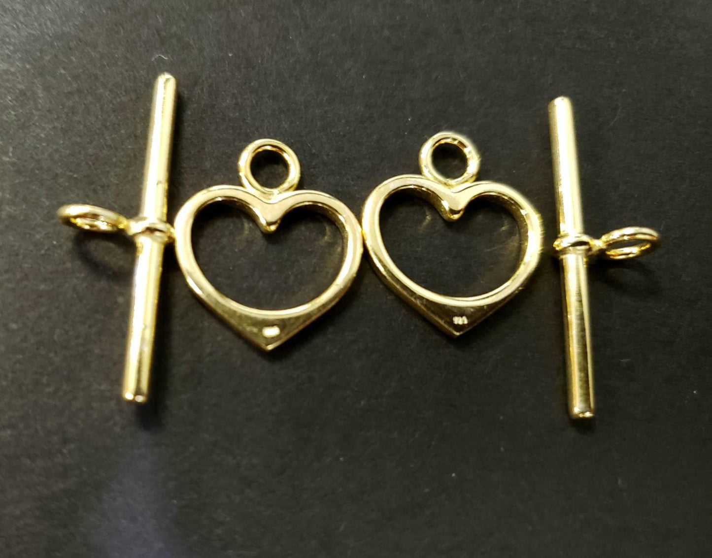 18k gold vermeil 14mm heart toggle clasp.1 set,18k gold over 925 Sterling Silver.925 stamped,high quality