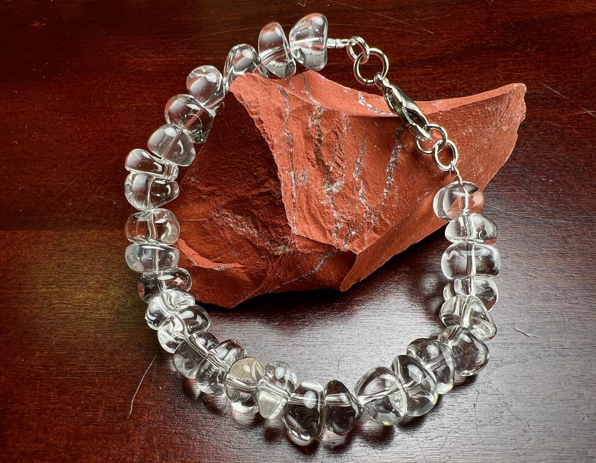 Natural Rock Crystal 10mm Smooth free form raw nugget Bracelet AAA Quality Rock Crystal Quartz, Healing, Energy, Meditation