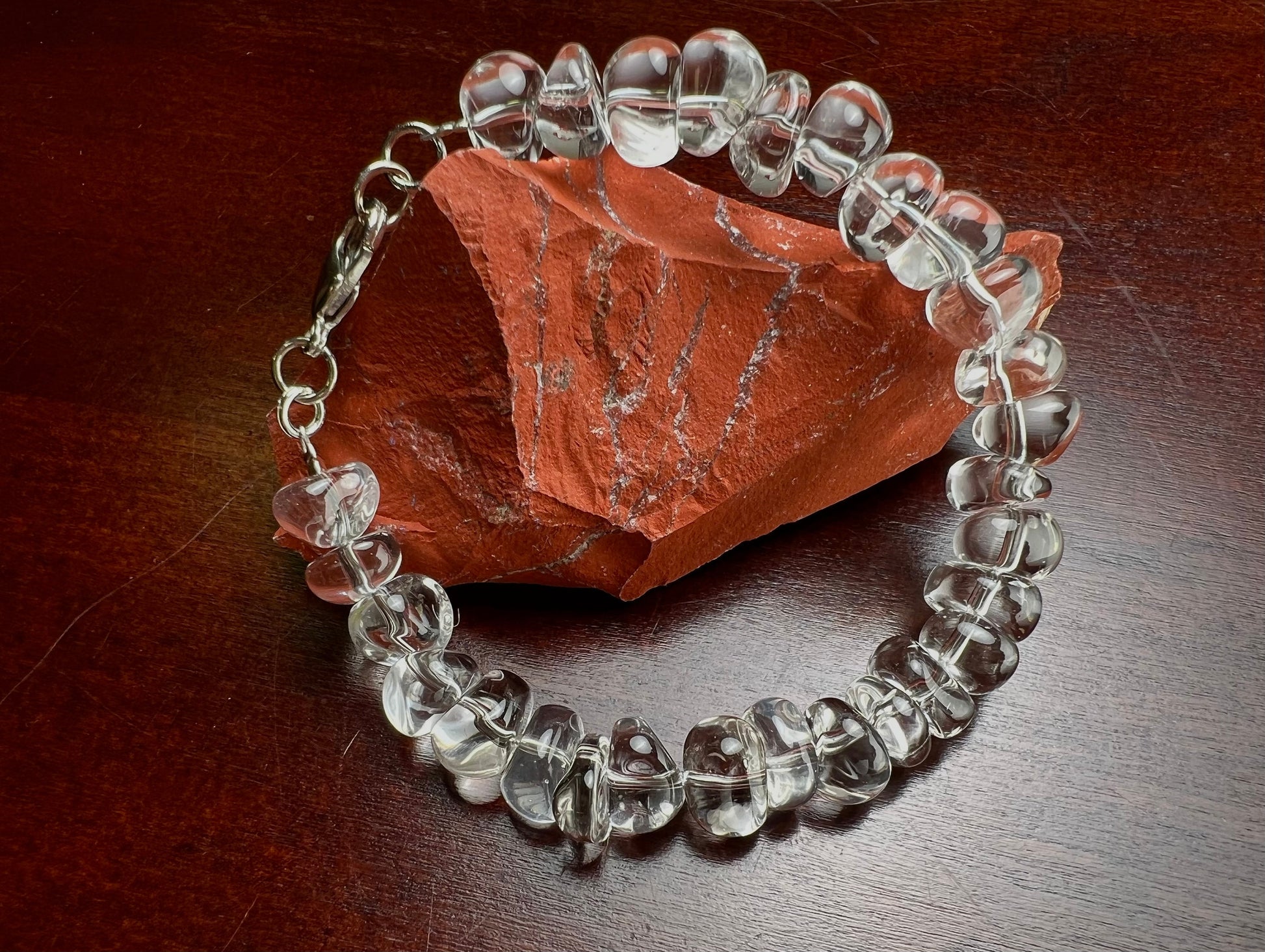 Natural Rock Crystal 10mm Smooth free form raw nugget Bracelet AAA Quality Rock Crystal Quartz, Healing, Energy, Meditation