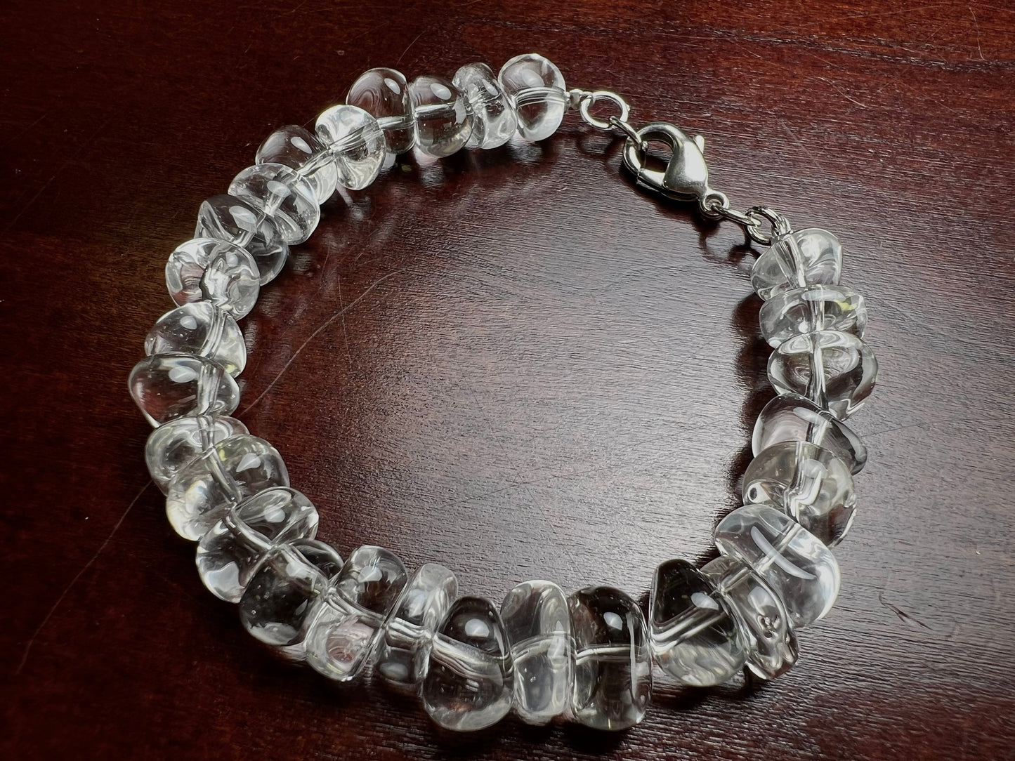 Natural Rock Crystal 10mm Smooth free form raw nugget Bracelet AAA Quality Rock Crystal Quartz, Healing, Energy, Meditation