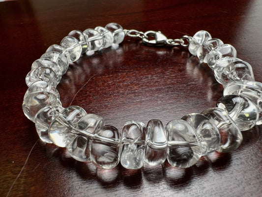 Natural Rock Crystal 10mm Smooth free form raw nugget Bracelet AAA Quality Rock Crystal Quartz, Healing, Energy, Meditation