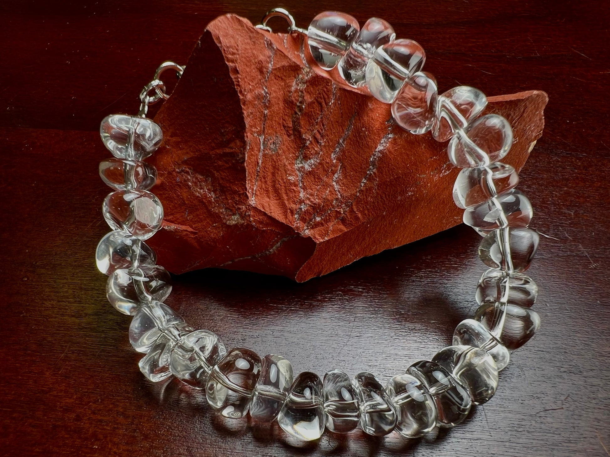 Natural Rock Crystal 10mm Smooth free form raw nugget Bracelet AAA Quality Rock Crystal Quartz, Healing, Energy, Meditation