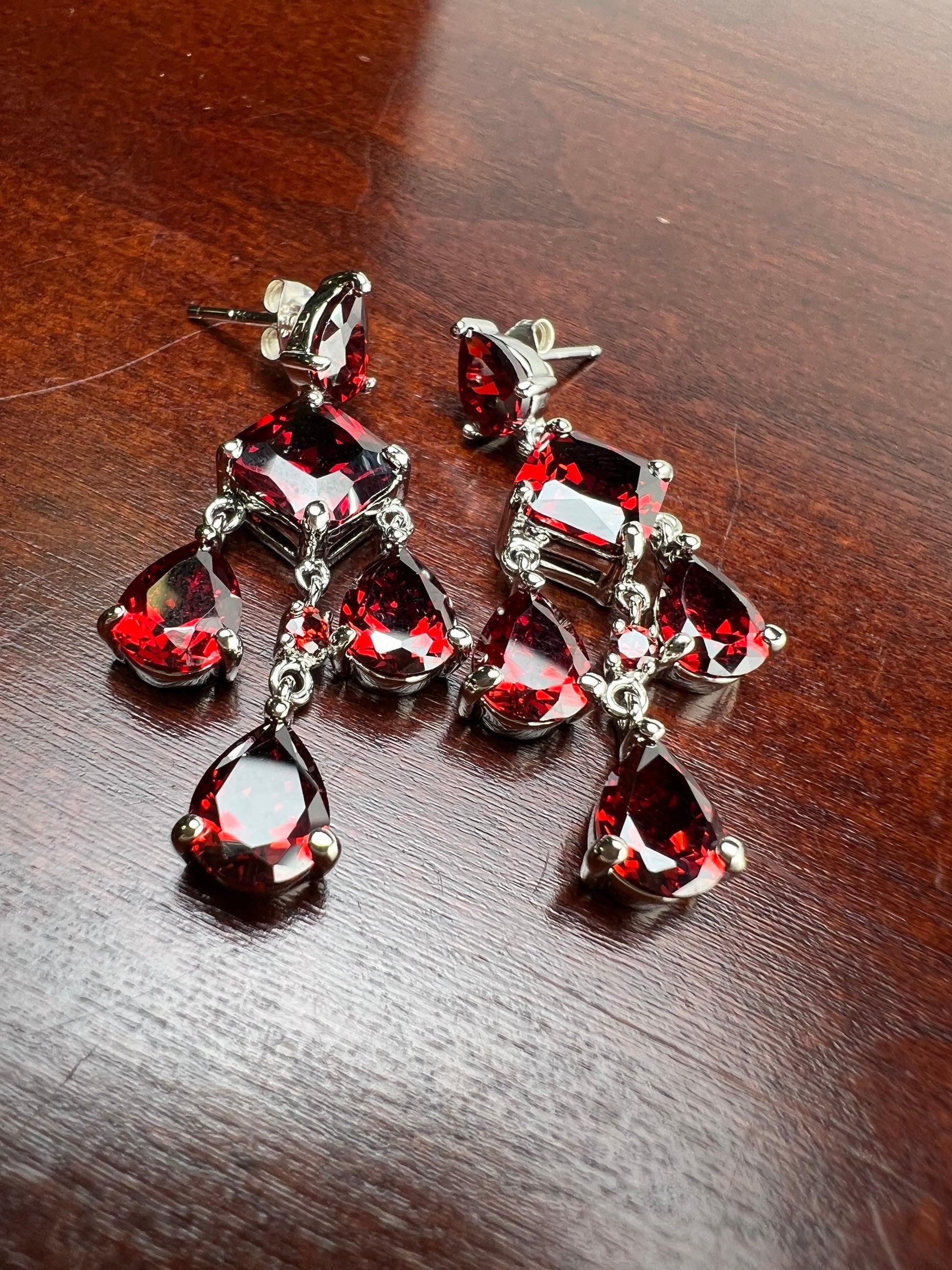 Genuine Mozambique Garnet Faceted drop ,Merlot Red Teardrop Dangling 925 Sterling silver post earring. Elegant bridal gift . 925 stamped