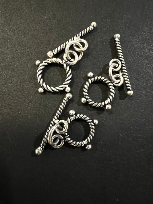 3 sets 925 sterling silver Bali 10mm round rope toggle clasp. Vintage Handmade antique finished Bali toggle for Jewelry making supplies.