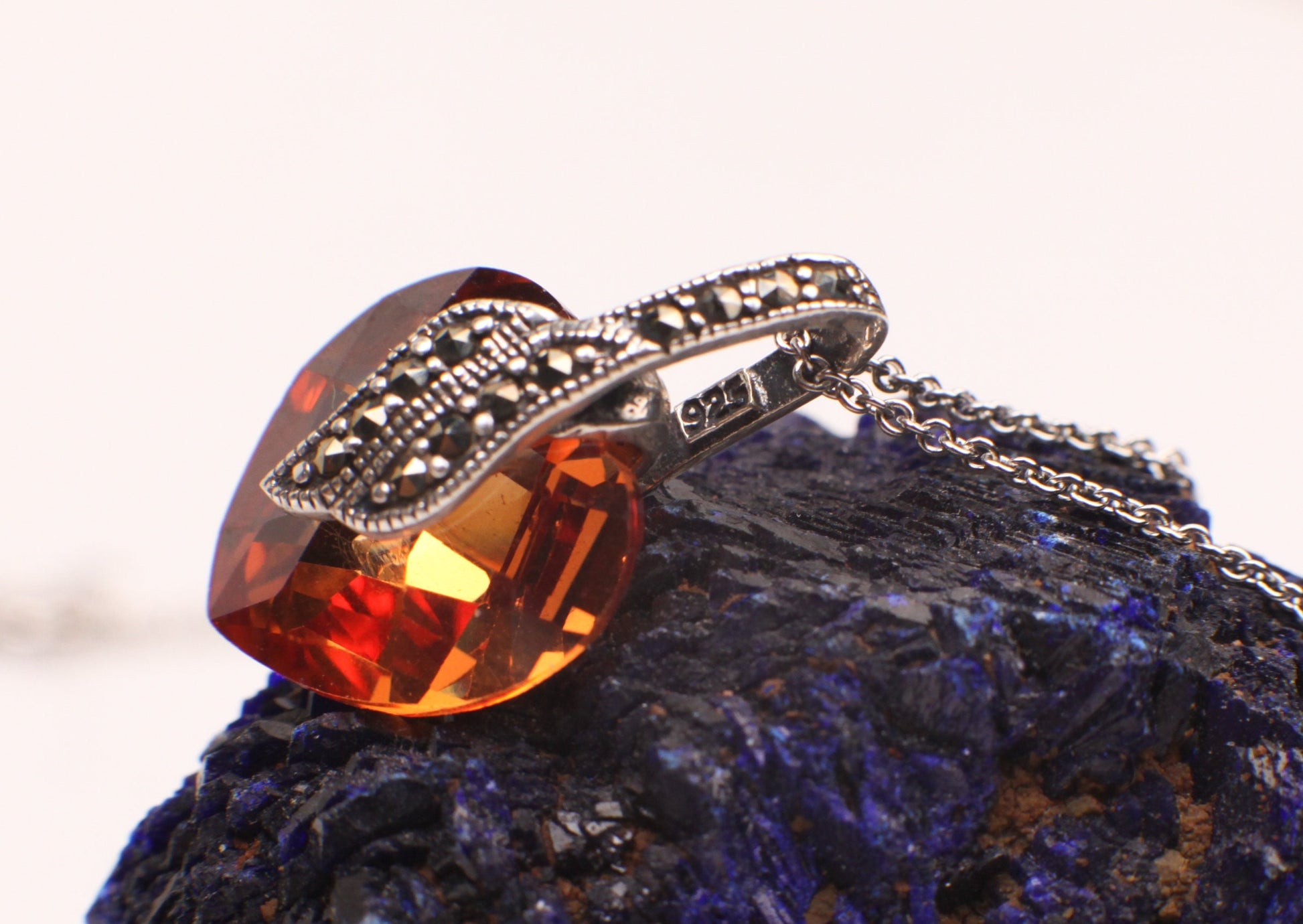 Brandy Topaz 15mm Heart Shape Pendant Marcasite 925 Sterling Silver Earrings, whisky color Topaz Evening Wear, Boho,  Bridal, Fancy Earrings
