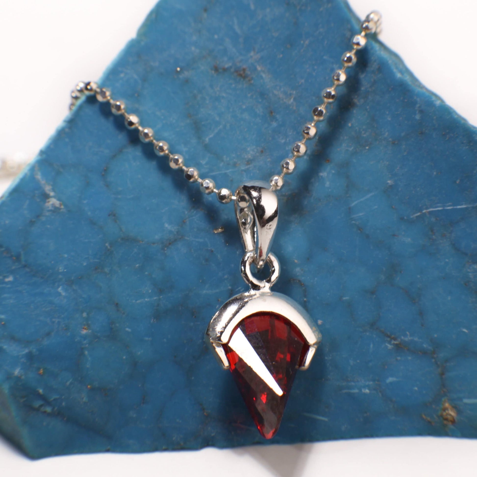 Sterling Silver Garnet Charm 16" Necklace, January Birthstone, Beautiful gift for Woman