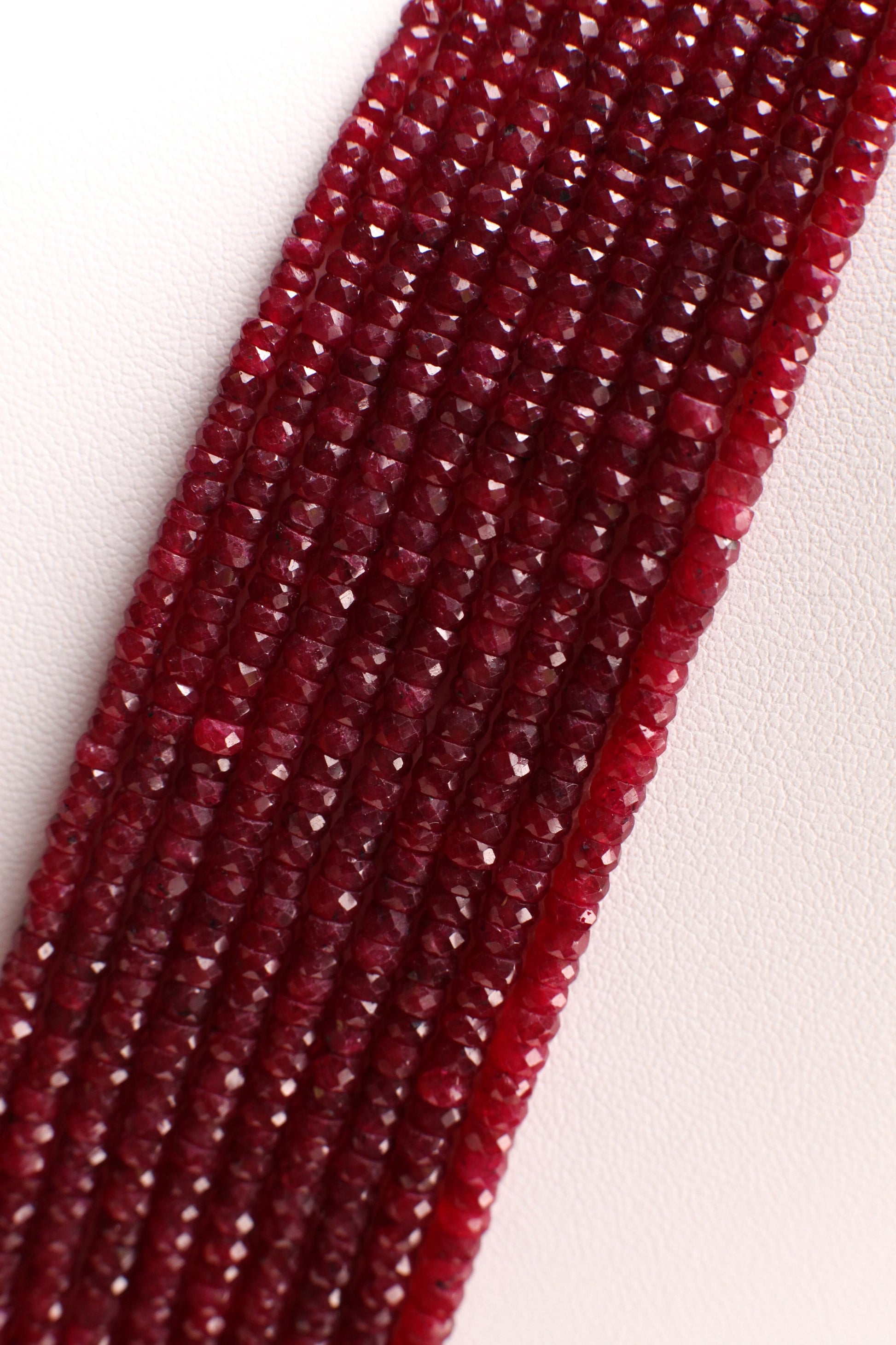 AAA Natural Ruby Gemstones 3-4mm Multi Strand, 10 Line Layer Necklace Adjustable thread to 24" Long, Precious Gift for her.