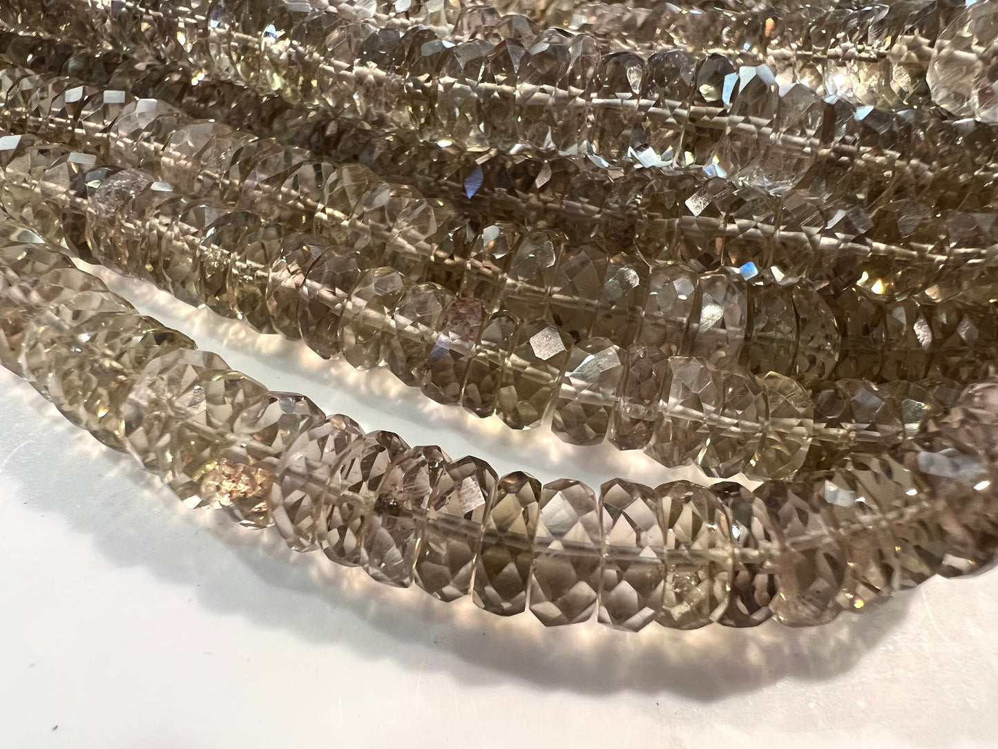 Natural Smokey Quartz Faceted tyre heishi wheel roundel 6-7mm AAA quality beads 8” strand for jewelry making .