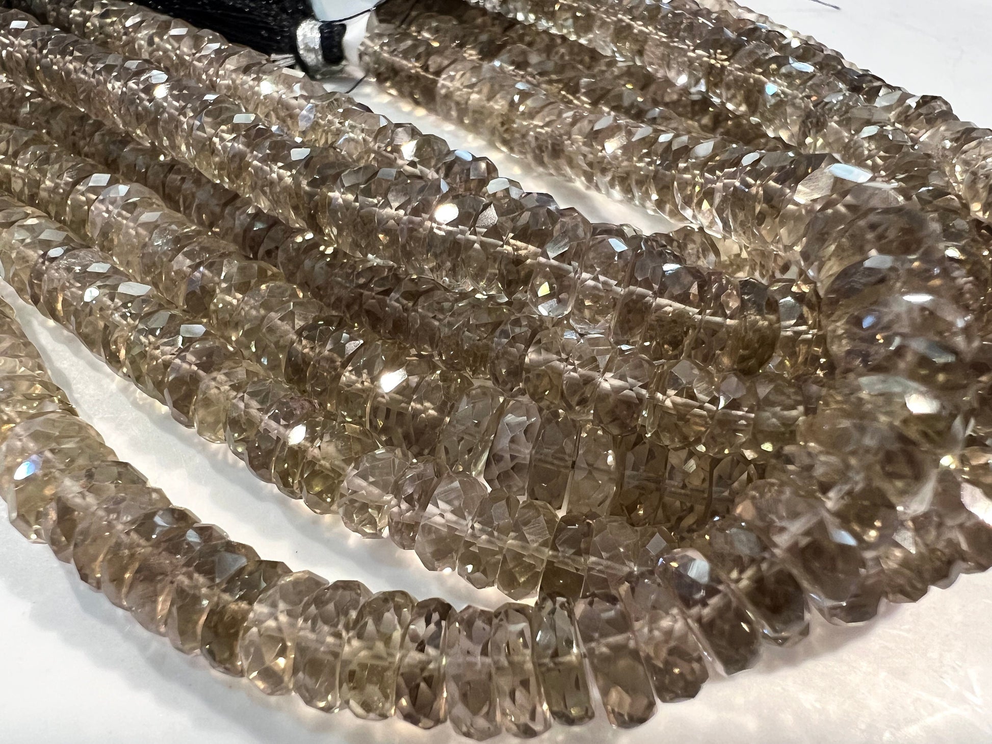 Natural Smokey Quartz Faceted tyre heishi wheel roundel 6-7mm AAA quality beads 8” strand for jewelry making .