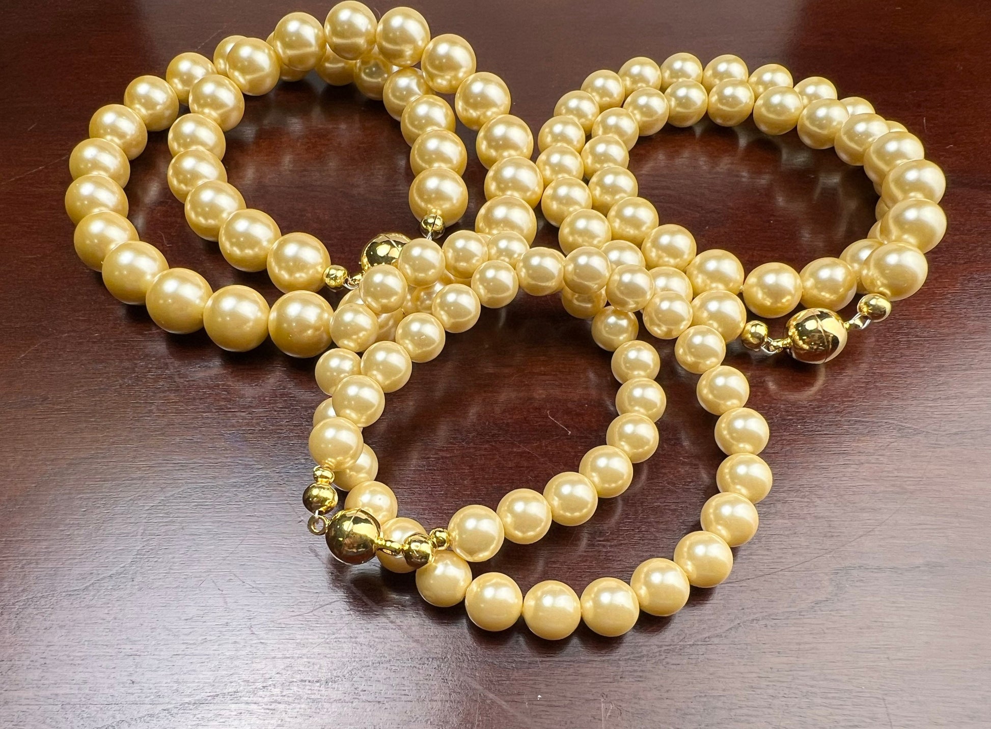 Golden Yellow South Sea Shell Pearl High Luster Statement NecklaceStrong Magnetic Ball Clasp Necklace, Bridal, party wear. 8,10,12mm size