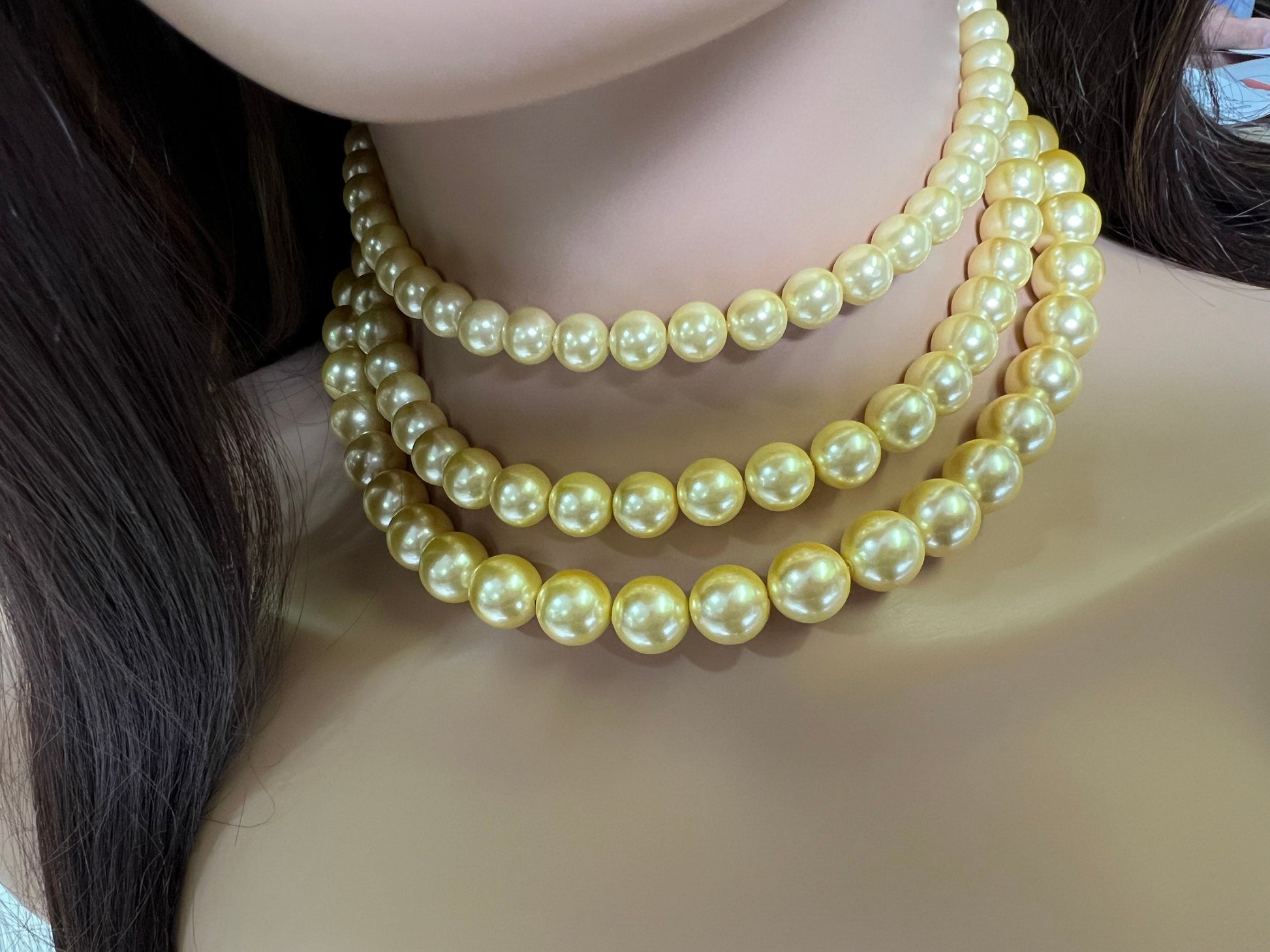 Golden Yellow South Sea Shell Pearl High Luster Statement NecklaceStrong Magnetic Ball Clasp Necklace, Bridal, party wear. 8,10,12mm size