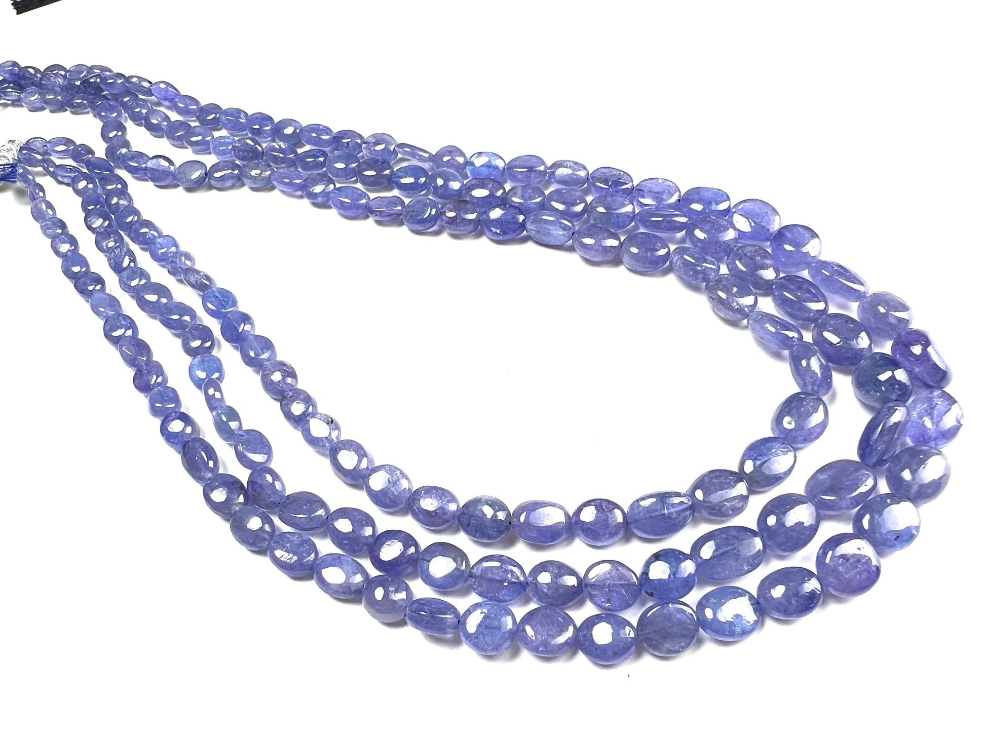 Natural Tanzanite Smooth Oval 7-10mm 3 Strand Necklace on adjustable Thread, 16” -18”bead with long adjustable Thread to 30” 378Cts