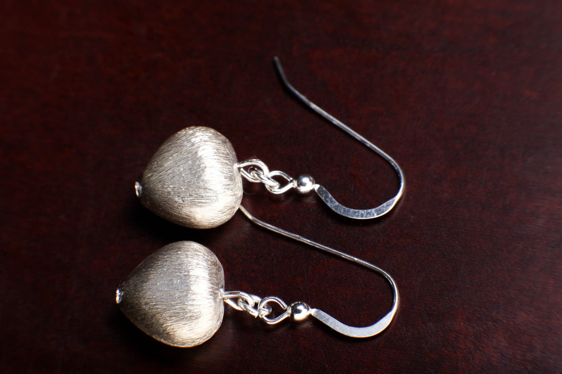 925 Sterling Silver Brush Silver Puffed Heart Shape 12mm Earrings, Boho, Dainty, Handmade Gift for Her valentines