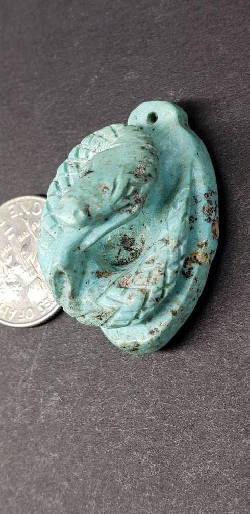 Natural Turquoise Hand Crafted Snake Pendant, Top Drilled, Miniature Animals Collectible Figurines Vintage Sculpture, Old Stock