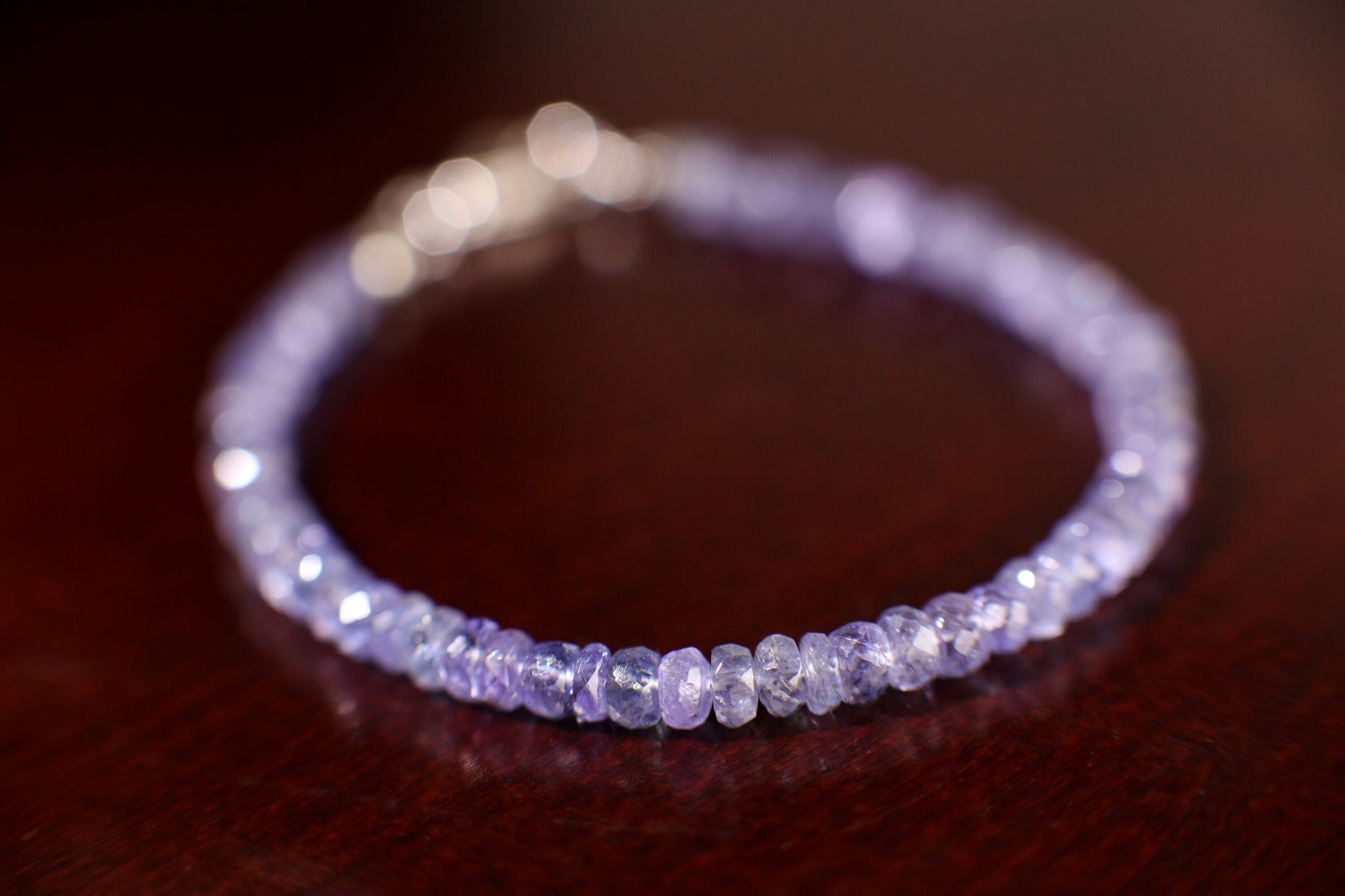 Tanzanite Faceted 4mm Rondelle Gemstone Bracelet in 925 Sterling Silver or 14K Gold Filled Clasp, Precious Gift for her