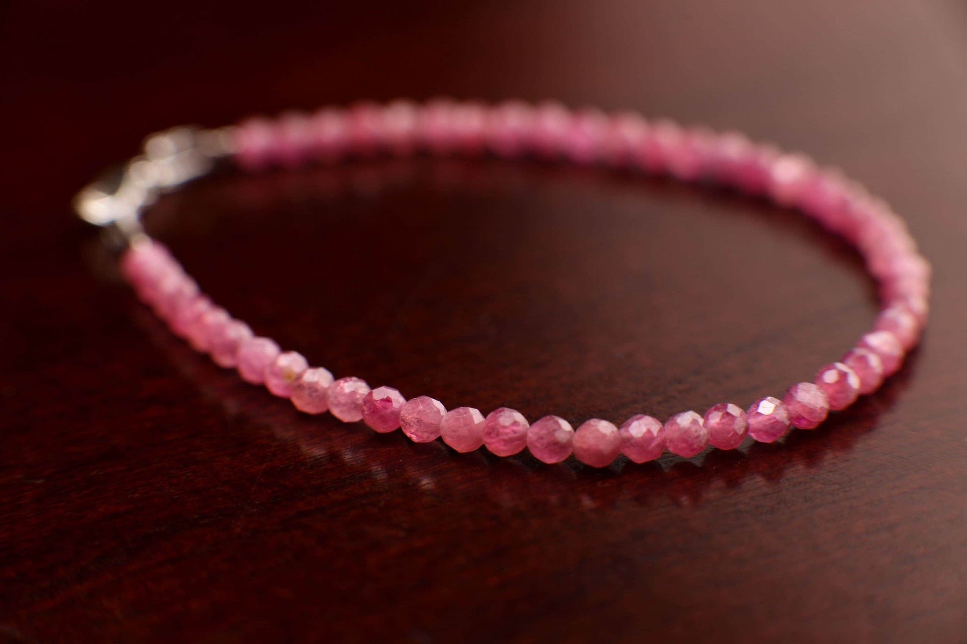 Natural Pink Tourmaline 2.5-3mm Faceted round Bracelet in 925 Sterling Silver. Valentines, Pink gift for her ,