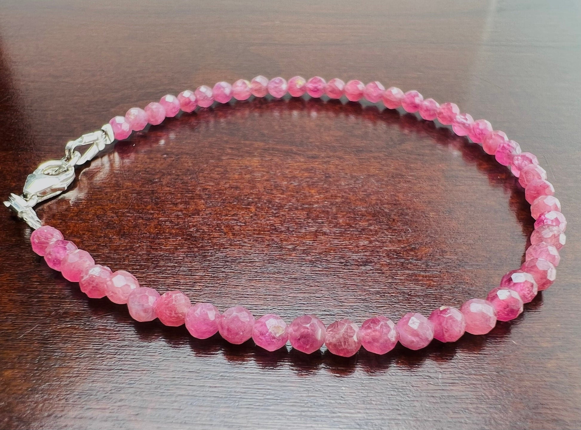 Natural Pink Tourmaline 2.5-3mm Faceted round Bracelet in 925 Sterling Silver. Valentines, Pink gift for her ,