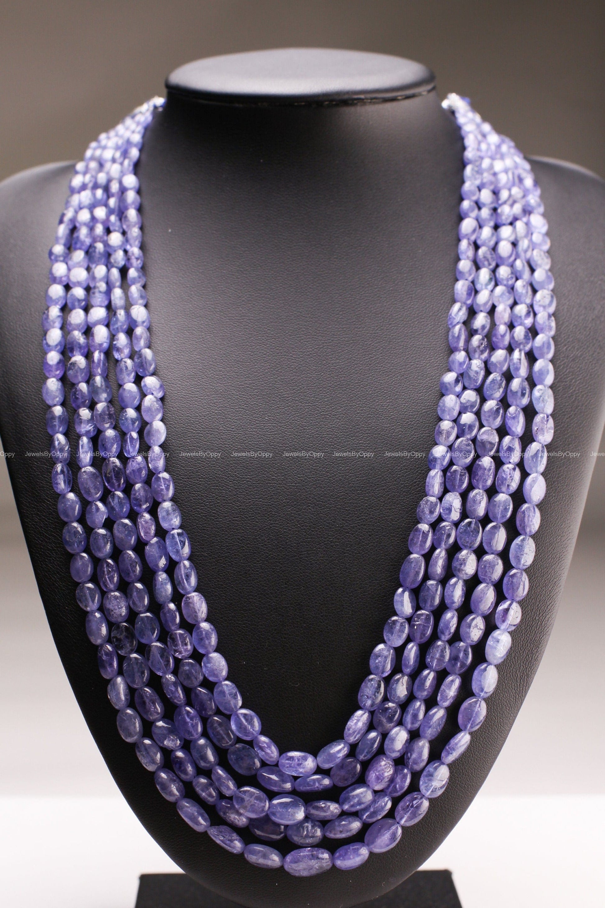 3, 5 line Tanzanite Smooth Oval 7-10mm Necklace,16&quot; -18”AAA quality natural Tanzanite oval bead with long adjustable Thread to 30&quot;