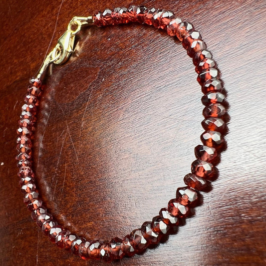 Garnet 4mm Faceted Bracelet in 14k Gold Filled or 925 Sterling Silver lobster Clasp and findings , healing , energy Chakra gift