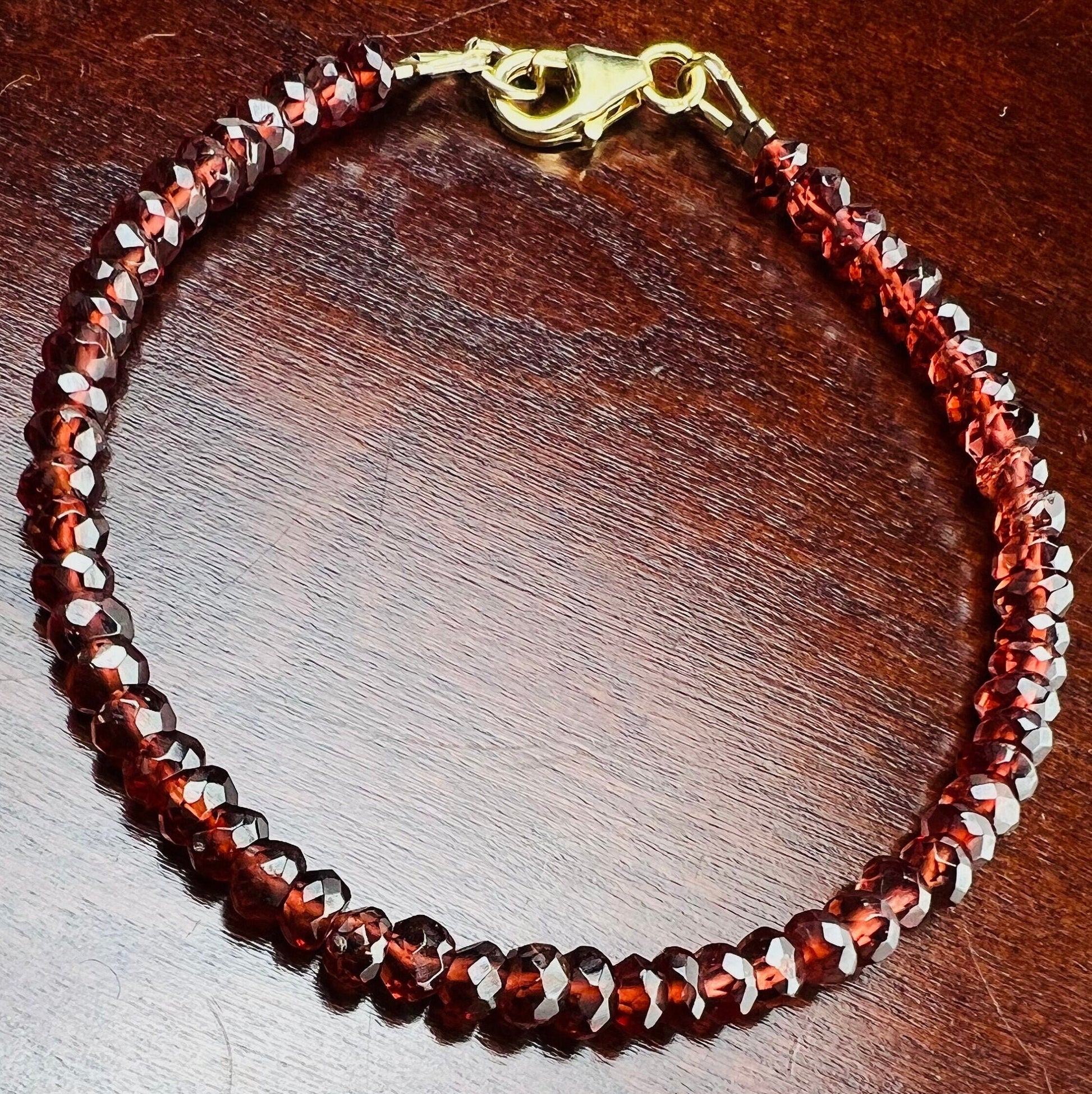 Garnet 4mm Faceted Bracelet in 14k Gold Filled or 925 Sterling Silver lobster Clasp and findings , healing , energy Chakra gift