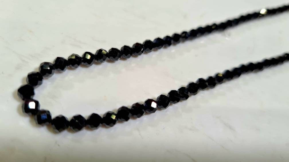 Genuine 4mm Black Spinel Micro Faceted Diamond Cut 925 Sterling Silver Men&#39;s Necklace 22&quot;-46&quot;