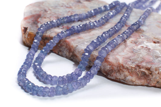 Natural Tanzanite Faceted Rondelle 3.5-5mm Beads 2 Stranded Adjustable Threaded 16&quot; Necklace, 6 Line with Lobster Clasp, 2&quot; Extension, AAA+