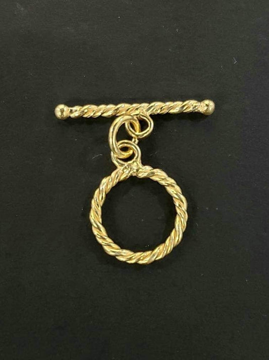 22K Gold Vermeil 925 Sterling Silver Bali rope Toggle Clasp, 14mm Circle, Vintage Handmade Clasp, 1 set or Bulk
