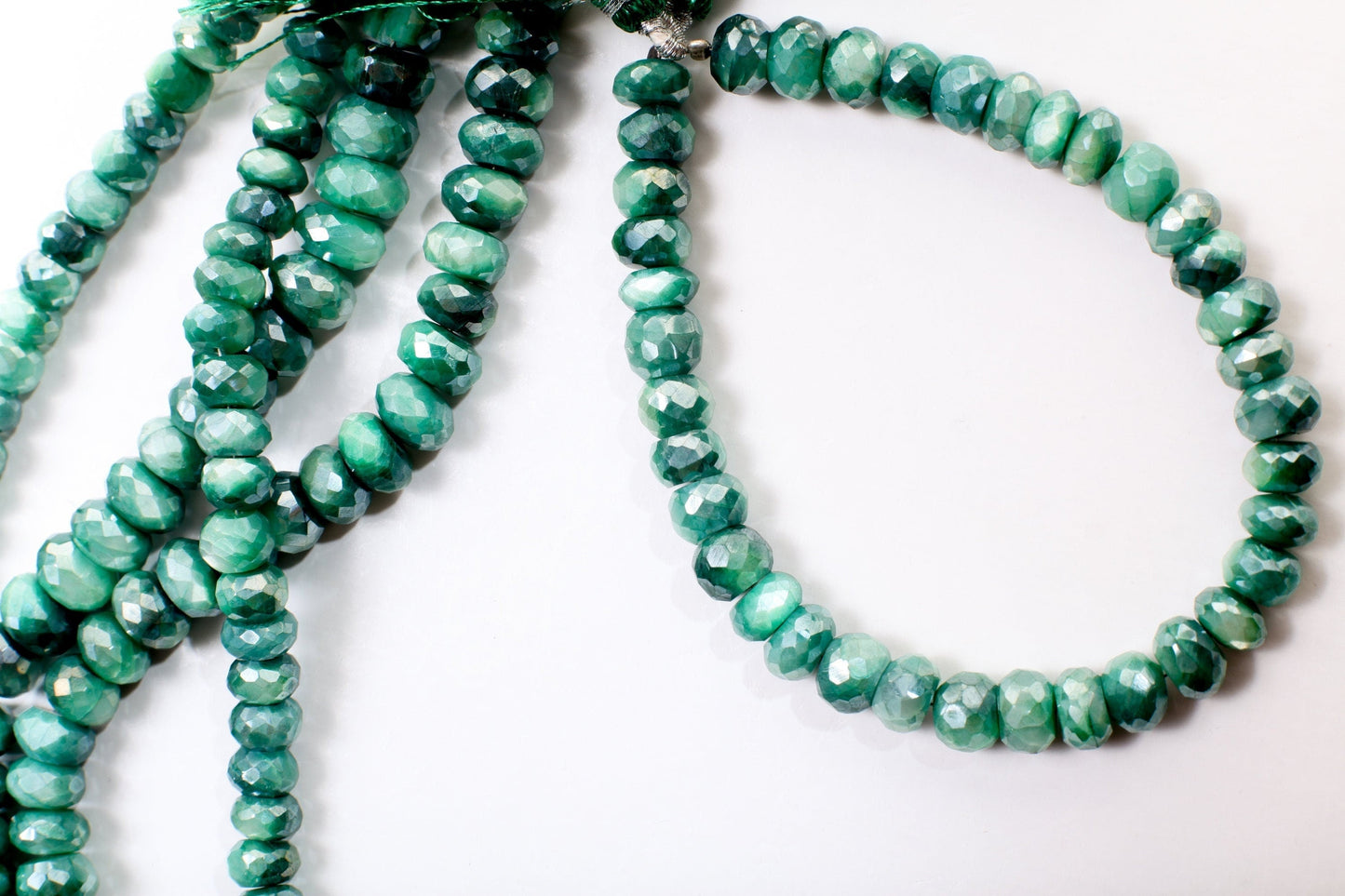 Moonstone Green Rondelle, Genuine Moonstone Emerald Green mystic Coated High Quality Faceted Roundels in 7.5-8mm Gemstone Beads 8&quot; Strand