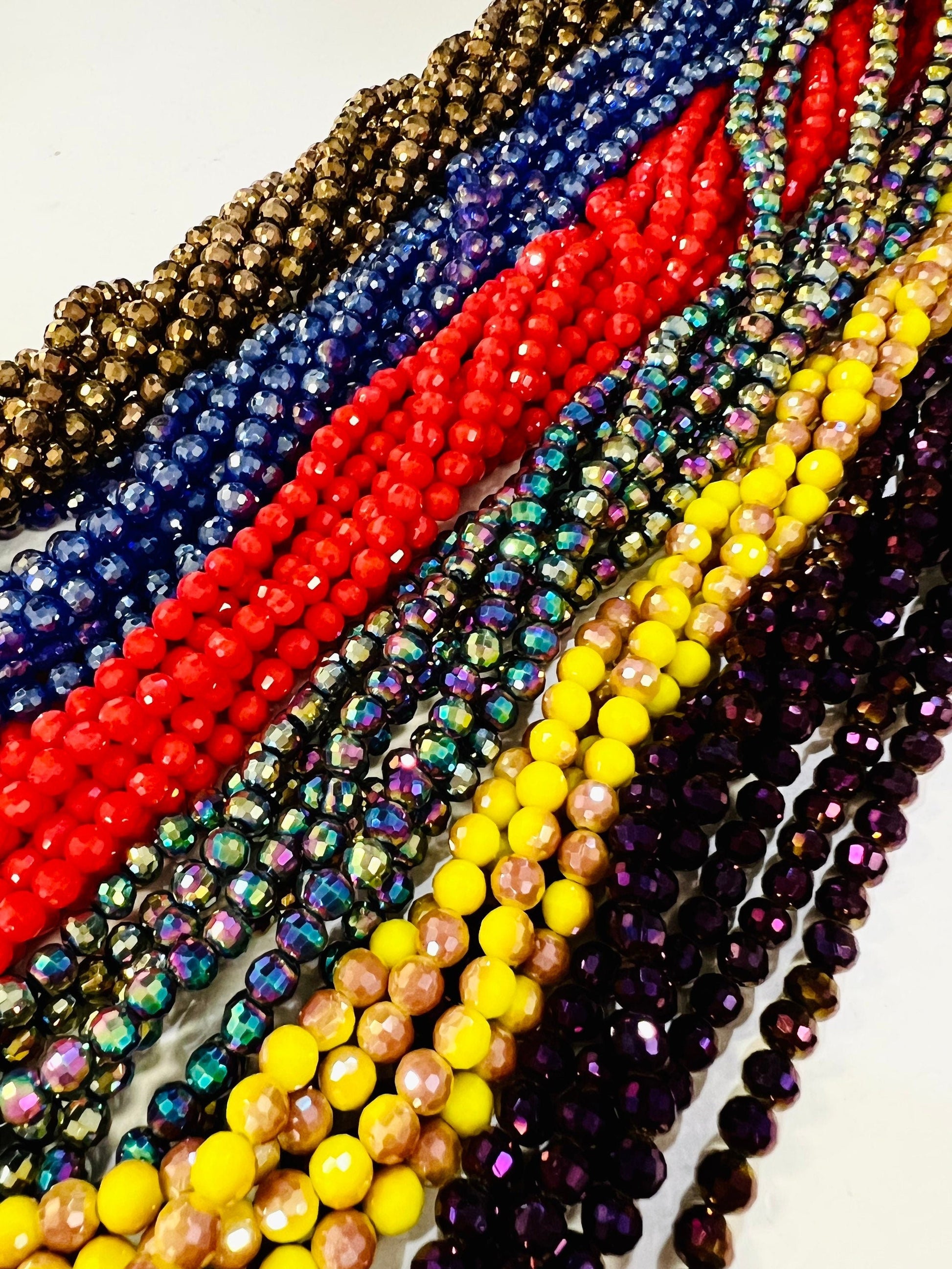 Crystal 6mm Round Bead , 14”strand (68-70 pcs) Very Sparkly Shiny Crystal Bead for Spacer,Art Deco, Jewelry Making Beads, Gold Purple Yellow