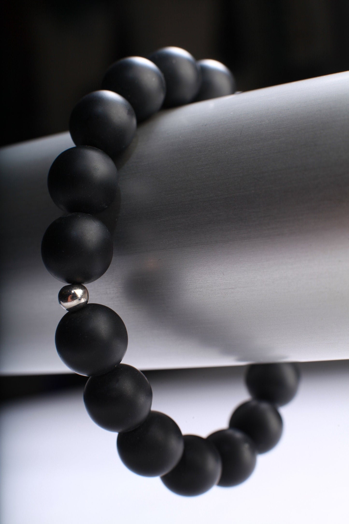 Matte Black Onyx 10mm round Natural Gemstone, Healing, Yoga, protection Crystal Chakra Stretch Bracelet 8&quot;