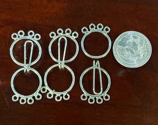 925 sterling silver 4 loop hook and eye circle clasp . 19mm each circle, 38mm long with both circle. Jewelry making multi line clasp . 1 set