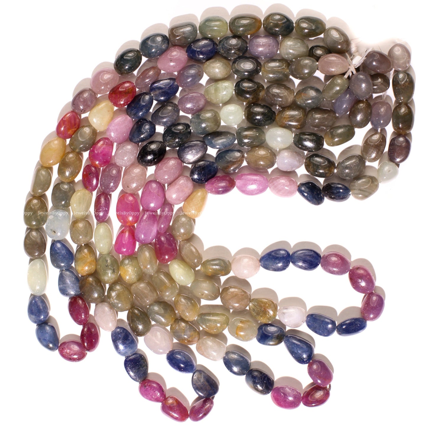 Natural Multi Sapphire Smooth Oval, 9x12-13mm Shaded Free Form Oval Nugget Gemstone, Jewelry making Beads 6&quot;, 12&quot; Strand.