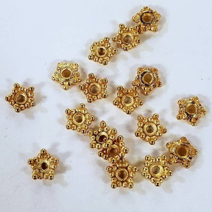 10 Pcs 22k gold vermeil, (Gold over 925 Sterling Silver) Bali bead cap, 5.5mm star shape bali cap for jewelry making supplies .