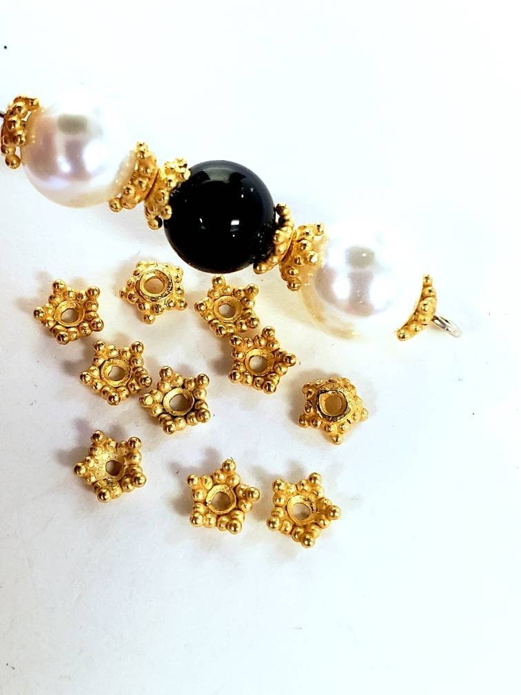 10 Pcs 22k gold vermeil, (Gold over 925 Sterling Silver) Bali bead cap, 5.5mm star shape bali cap for jewelry making supplies .
