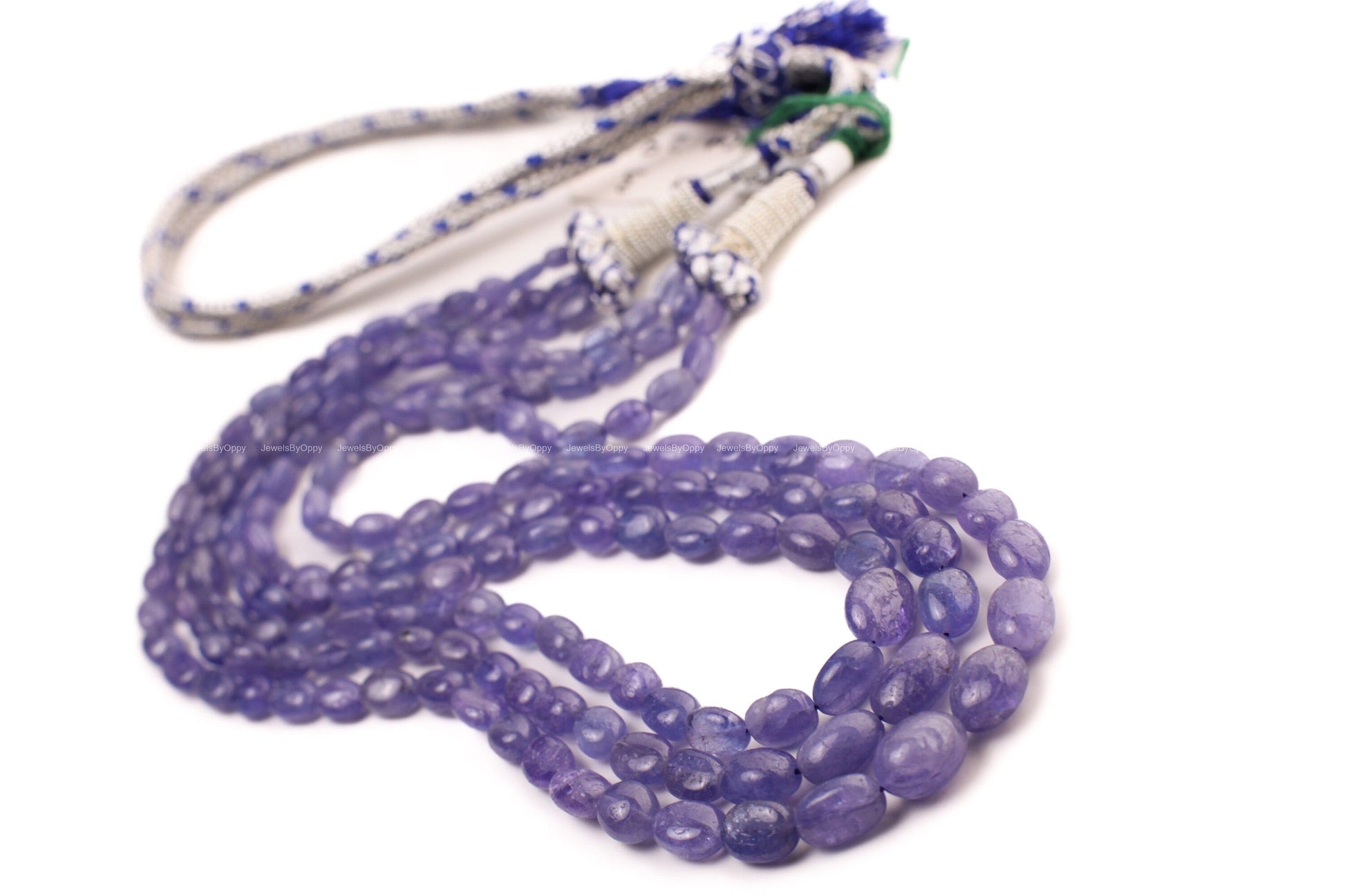 Natural Tanzanite Smooth Oval 4-10mm 3 Strand Necklace on adjustable Thread, 16&quot; bead Necklace adjust to 30&quot; long.248 cts