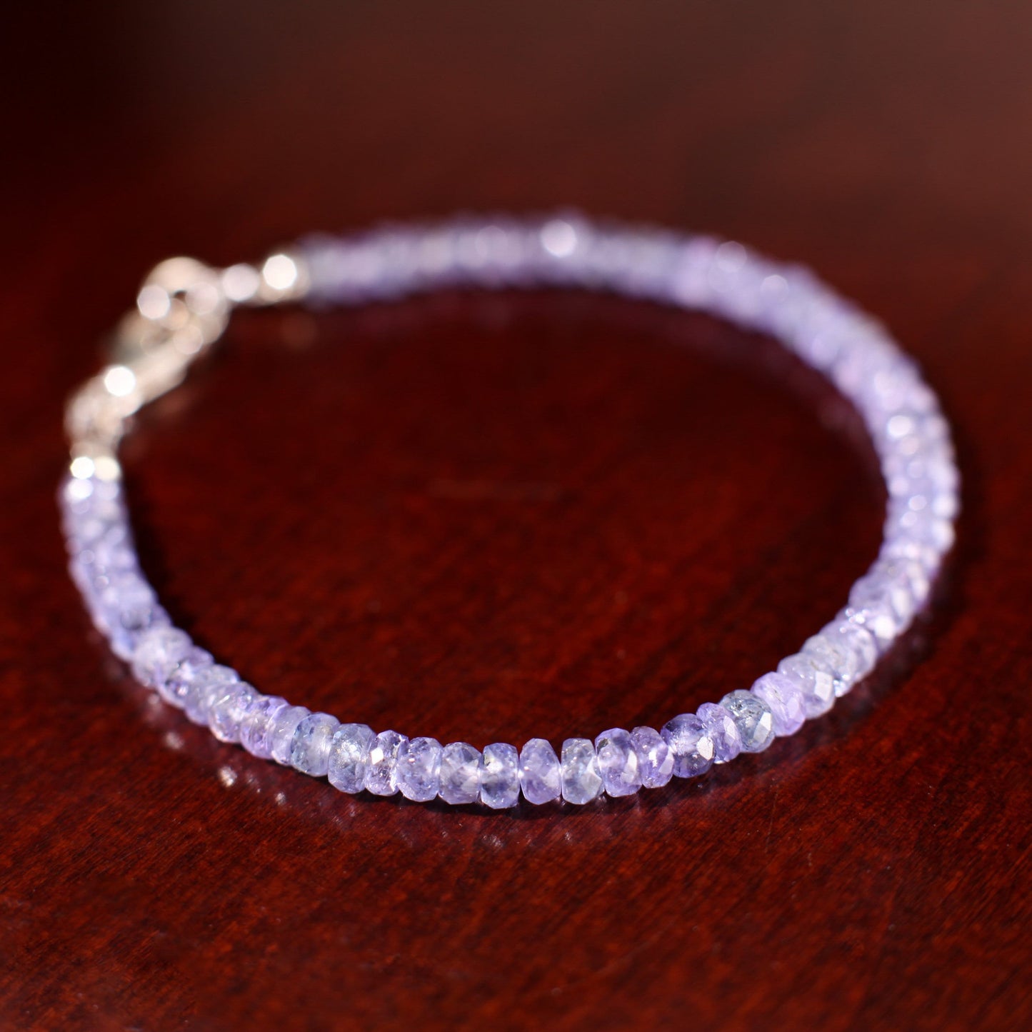 Tanzanite Faceted 4mm Rondelle Gemstone Bracelet in 925 Sterling Silver or 14K Gold Filled Clasp, Precious Gift for her