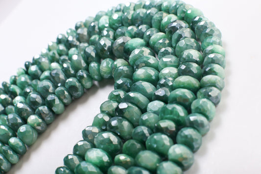 Moonstone Green Rondelle, Genuine Moonstone Emerald Green mystic Coated High Quality Faceted Roundels in 7.5-8mm Gemstone Beads 8&quot; Strand