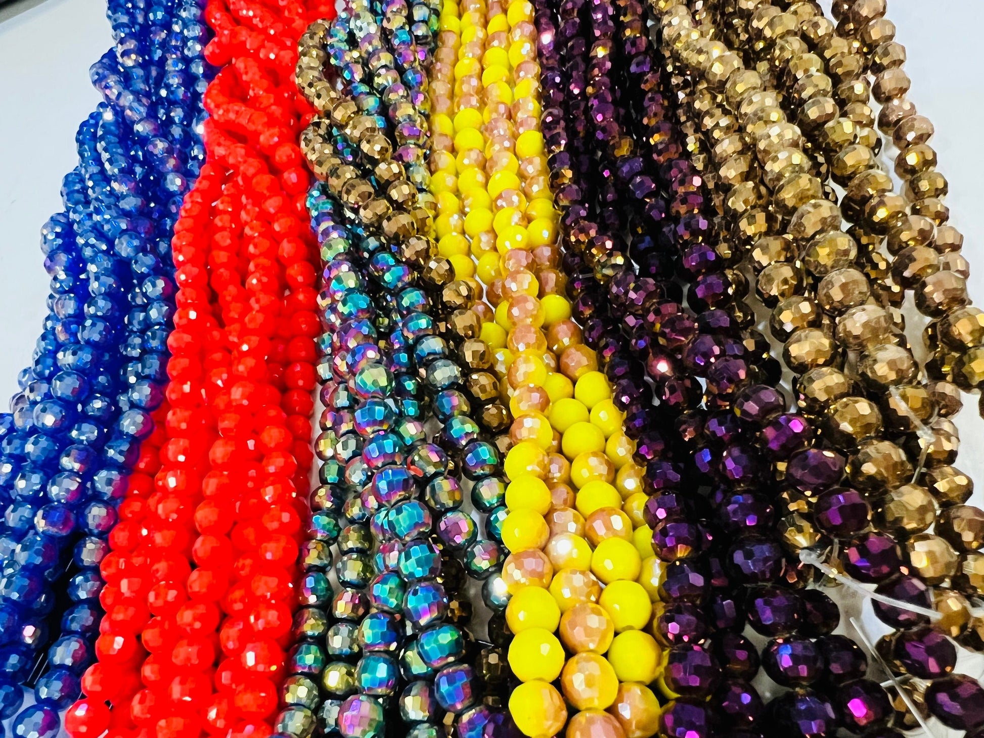 Crystal 6mm Round Bead , 14”strand (68-70 pcs) Very Sparkly Shiny Crystal Bead for Spacer,Art Deco, Jewelry Making Beads, Gold Purple Yellow