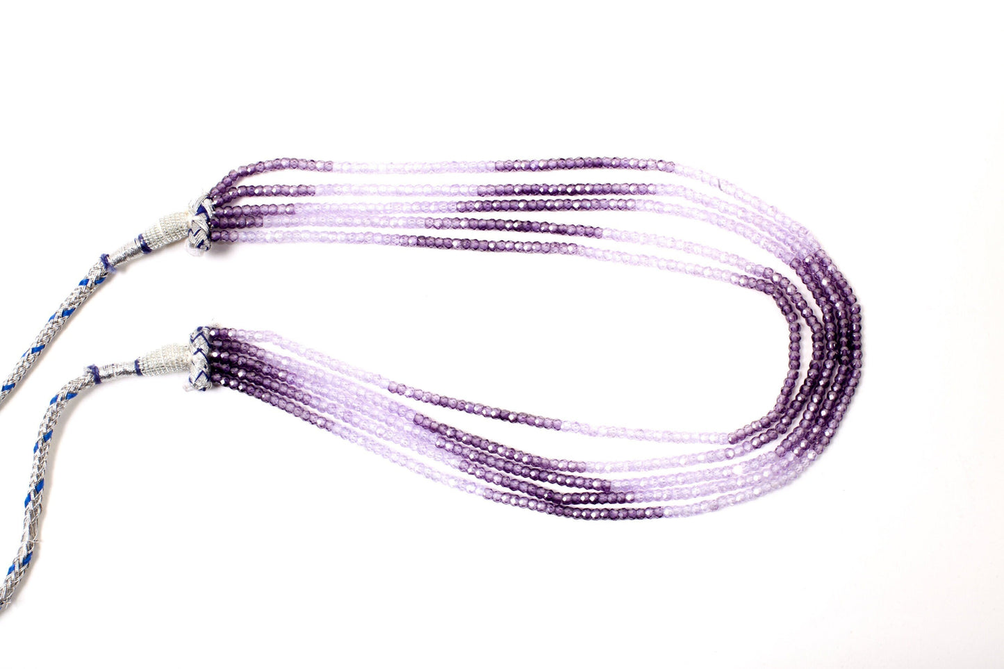 Cubic Zirconia CZ Ombre Amethyst Shaded 5 Strands 17&quot; Necklace Plus 9&quot; Adjustable Thread