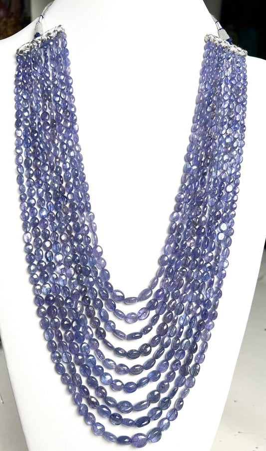 Natural Tanzanite 9 line Smooth Oval 5-10mm Necklace AAA clear quality natural Tanzanite oval bead with long adjustable Thread ,1028 carat