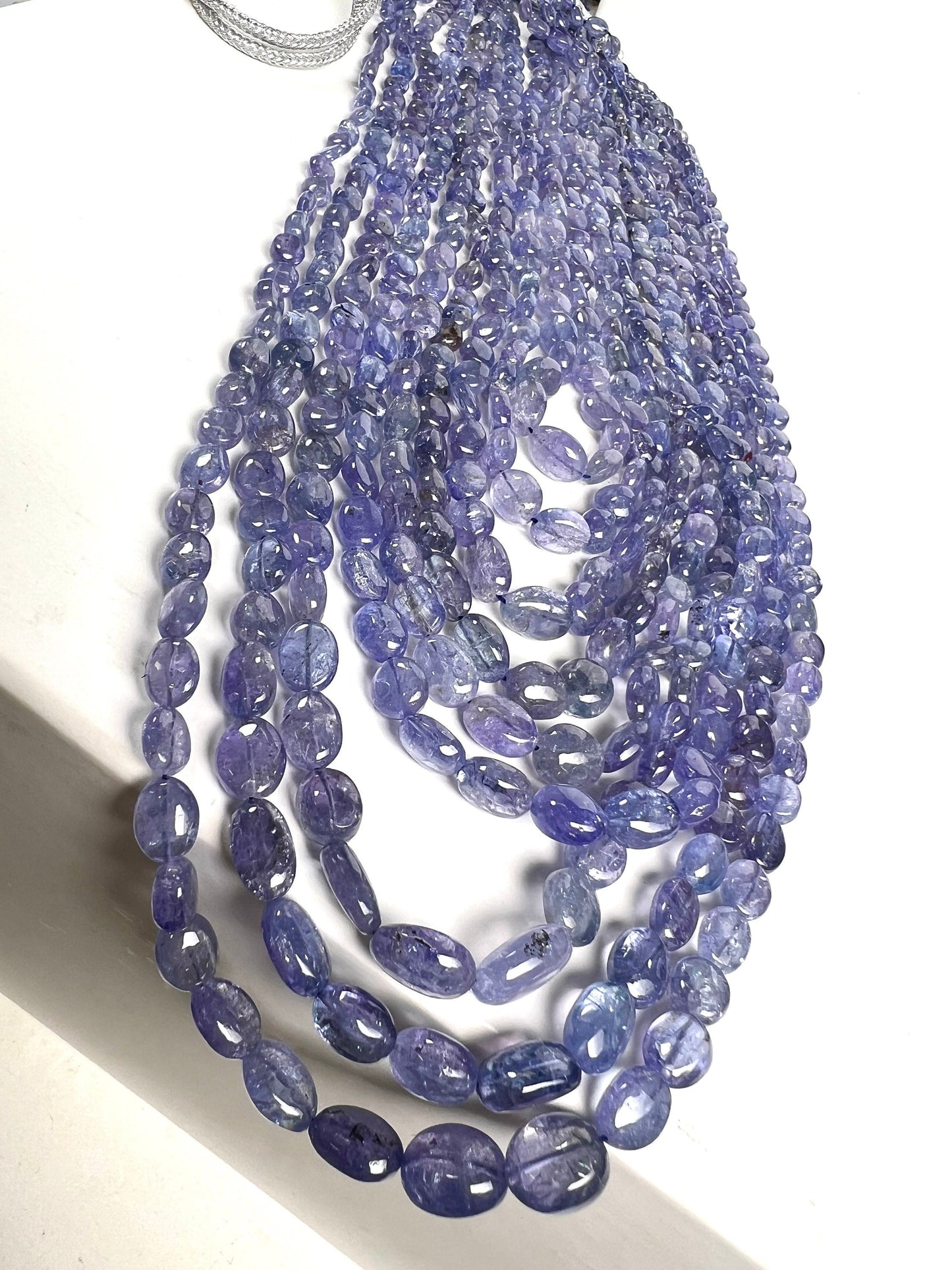 Natural Tanzanite 9 line Smooth Oval 5-10mm Necklace AAA clear quality natural Tanzanite oval bead with long adjustable Thread ,1028 carat