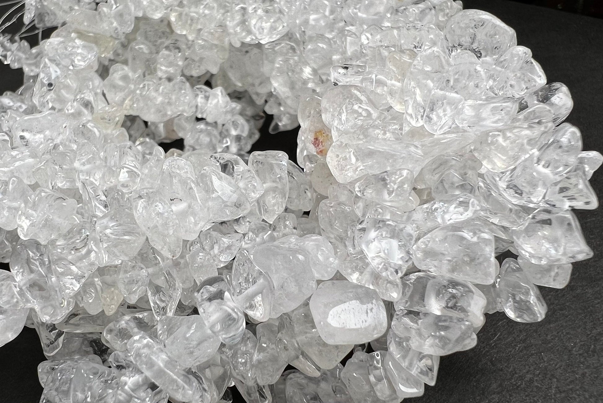 Rock crystal quartz raw freeform nugget chip 4-8mm bead. 15” strand natural gemstone